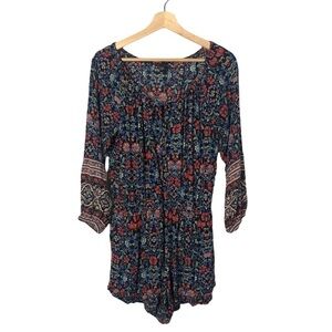 American Eagle Outfitters Blue & Red Floral Long Sleeve Romper L